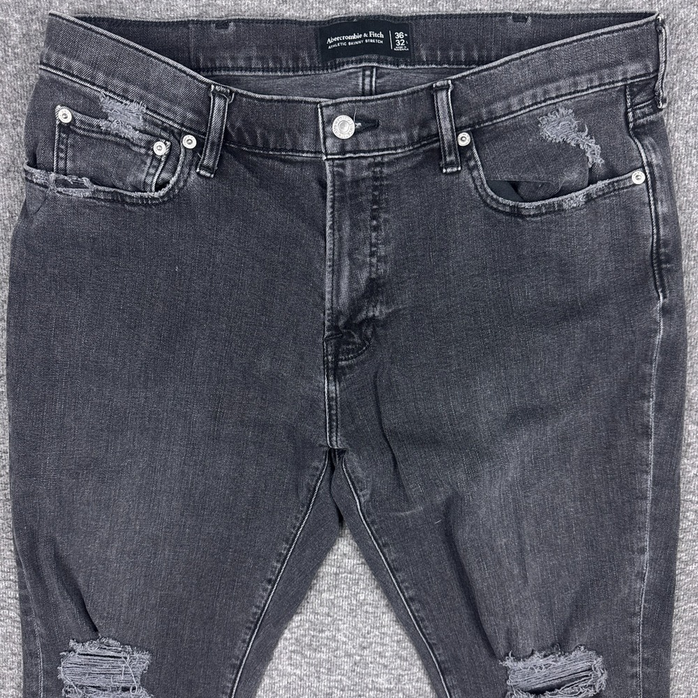 Abercrombie & Fitch Jeans Mens 36x32 Charcoal Athletic Skinny Stretch Distressed